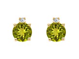 4mm Round Peridot with Diamond Accents 14k Yellow Gold Stud Earrings