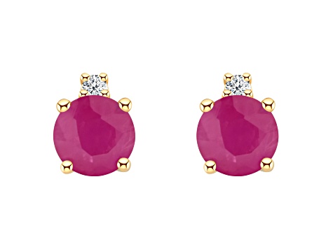 4mm Round Ruby with Diamond Accents 14k Yellow Gold Stud Earrings