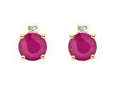 4mm Round Ruby with Diamond Accents 14k Yellow Gold Stud Earrings