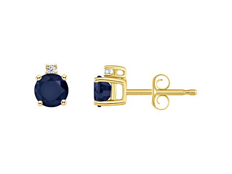 4mm Round Sapphire with Diamond Accents 14k Yellow Gold Stud Earrings