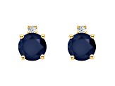 4mm Round Sapphire with Diamond Accents 14k Yellow Gold Stud Earrings