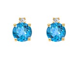 4mm Round Blue Topaz with Diamond Accents 14k Yellow Gold Stud Earrings