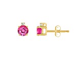4mm Round Pink Topaz with Diamond Accents 14k Yellow Gold Stud Earrings