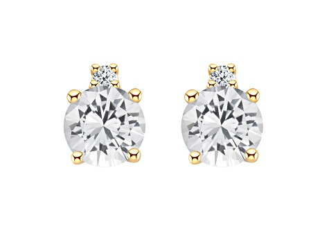 4mm Round White Topaz with Diamond Accents 14k Yellow Gold Stud Earrings