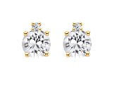 4mm Round White Topaz with Diamond Accents 14k Yellow Gold Stud Earrings