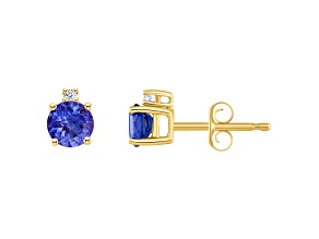 4mm Round Tanzanite with Diamond Accents 14k Yellow Gold Stud Earrings
