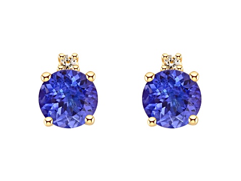 4mm Round Tanzanite with Diamond Accents 14k Yellow Gold Stud Earrings