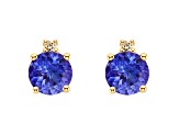 4mm Round Tanzanite with Diamond Accents 14k Yellow Gold Stud Earrings