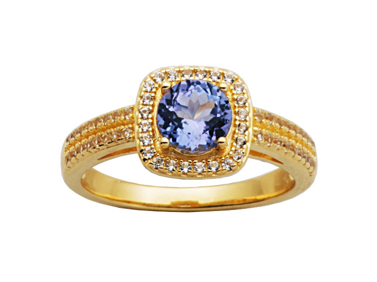 Tanzanite And White Lab Created Sapphire 18k Yellow Gold Over Sterling Silver Ring 1.13ctw