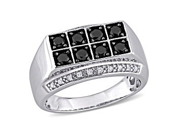 Picture of Black and White Diamond Sterling Silver Unisex Double Row Band Ring 0.98ctw