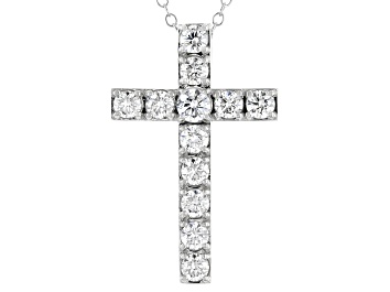Picture of White Lab-Grown Diamond 14kt White Gold Cross Pendant 1.00ctw
