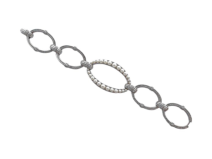 Judith Ripka Cultured Freshwater Pearl With 1.9ctw Bella Luce® Rhodium Over Sterling Silver Bracelet
