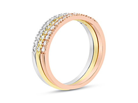 0.45ctw Diamond Stackable Band Ring Set of 3 in 14k Tri Color Gold