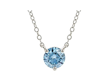 Picture of Blue Lab-Grown Diamond 14k White Gold Solitaire Necklace 0.75ctw