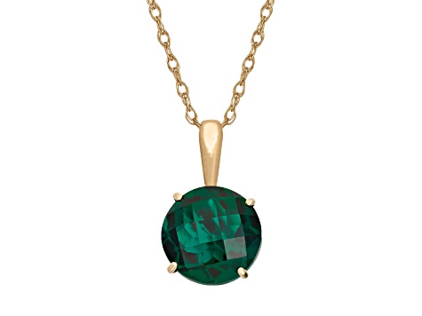 Round Lab Created Emerald 10K Yellow Gold Pendant 0.85ctw