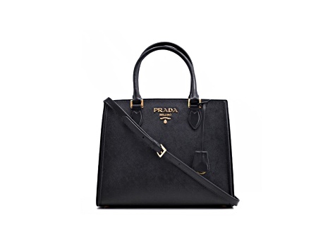 Prada Saffiano Lux Black Medium Satchel Handbag - 14C9HA | JTV