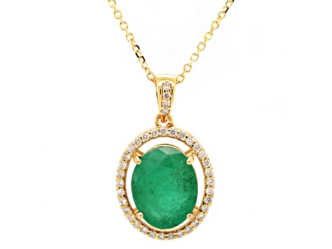 4.24 Ctw Emerald and 0.28 Ctw White Diamond Pendant in 14K YG