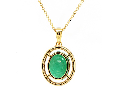 4.24 Ctw Emerald and 0.28 Ctw White Diamond Pendant in 14K YG