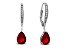 Rhodium Plated over Sterling Silver with Ruby Red Color Cubic Zirconia Teardrop Earrings