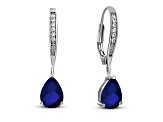 Rhodium Plated over Sterling Silver with Sapphire Blue Color Cubic Zirconia Teardrop Earrings