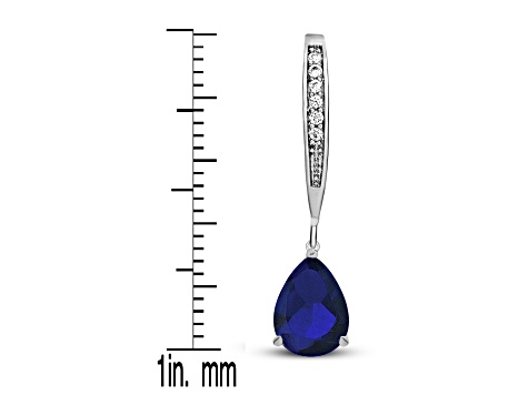 Rhodium Plated over Sterling Silver with Sapphire Blue Color Cubic Zirconia Teardrop Earrings