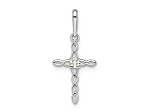 Rhodium Over 14k White Gold Cubic Zirconia Cross Pendant