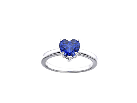 Heart Shape Lab Created Blue Sapphire Rhodium Over Sterling Silver Solitaire Ring