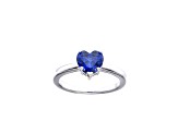 Heart Shape Lab Created Blue Sapphire Rhodium Over Sterling Silver Solitaire Ring