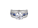 Blue And White Cubic Zirconia Platinum Over Silver Ring 6.21ctw