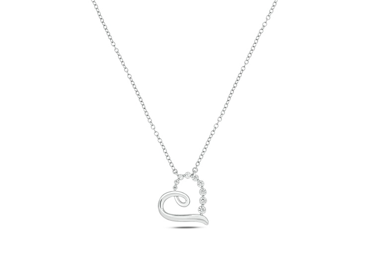 White Lab-Grown Diamond F-G SI1 Rhodium Over Sterling Silver Heart Journey Necklace 0.33ctw