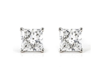 Picture of Certified Princess Cut White Lab-Grown Diamond E-F SI 18k White Gold Stud Earrings 2.00ctw