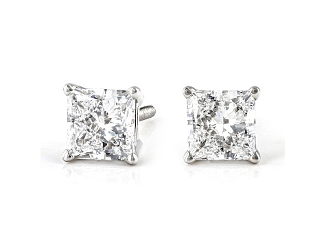 Princess Cut White IGI Certified Lab-Grown Diamond 18k White Gold Stud Earrings 2.00ctw