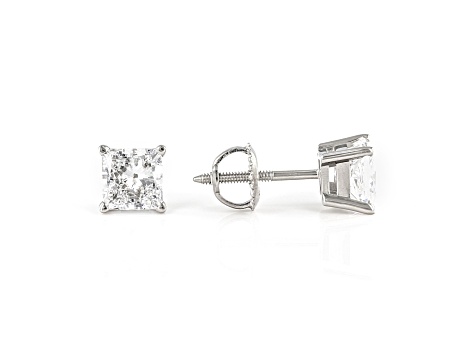 Princess Cut White Lab-Grown Diamond 18k White Gold Stud Earrings 2.00ctw