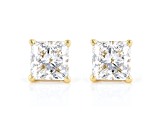 Princess Cut White Lab-Grown Diamond 18k Yellow Gold Stud Earrings 2.00ctw