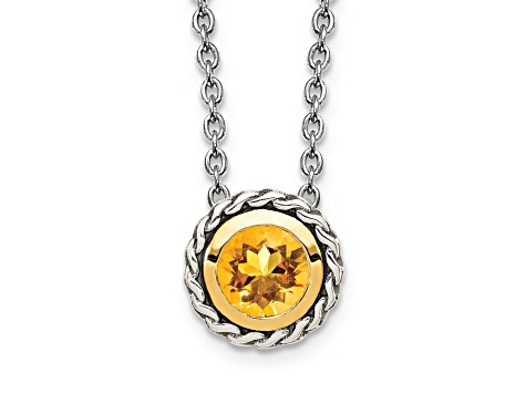 Sterling Silver Antiqued with 14K Accent Citrine Necklace