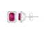 6x4mm Emerald Cut Ruby 1/5 ctw Diamond Rhodium Over Sterling Silver Halo Stud Earrings