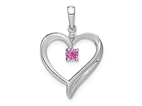 Rhodium Over 14k White Gold Lab Created Pink Sapphire and Diamond Heart