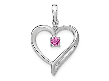 Picture of Rhodium Over 14k White Gold Lab Created Pink Sapphire and Diamond Heart Pendant