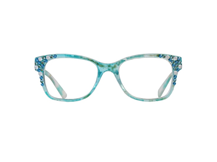 Blue Crystal Square Frame Reading Glasses. Strength 1.50