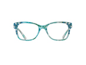 Blue Crystal Square Frame Reading Glasses. Strength 1.50