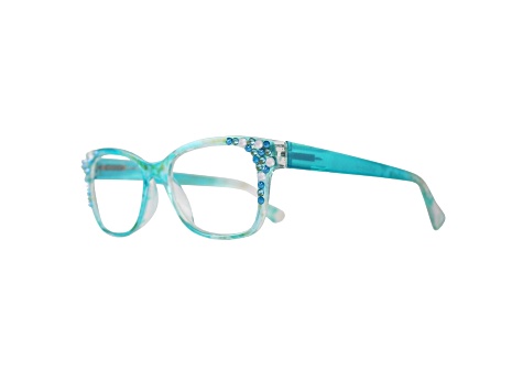 Blue Crystal Square Frame Reading Glasses. Strength 1.50