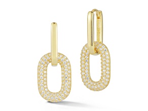 Sterling Statements 14K Yellow Gold Over Sterling Silver Pave Oval Link Dangle Earrings
