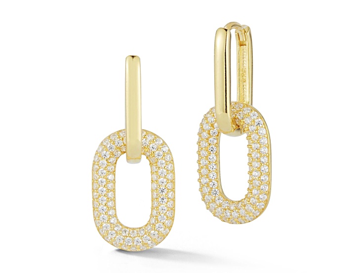 Sterling Statements 14K Yellow Gold Over Sterling Silver Pave Oval Link Dangle Earrings