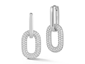 Sterling Statements Rhodium Over Sterling Silver Pave Oval Link Dangle Earrings