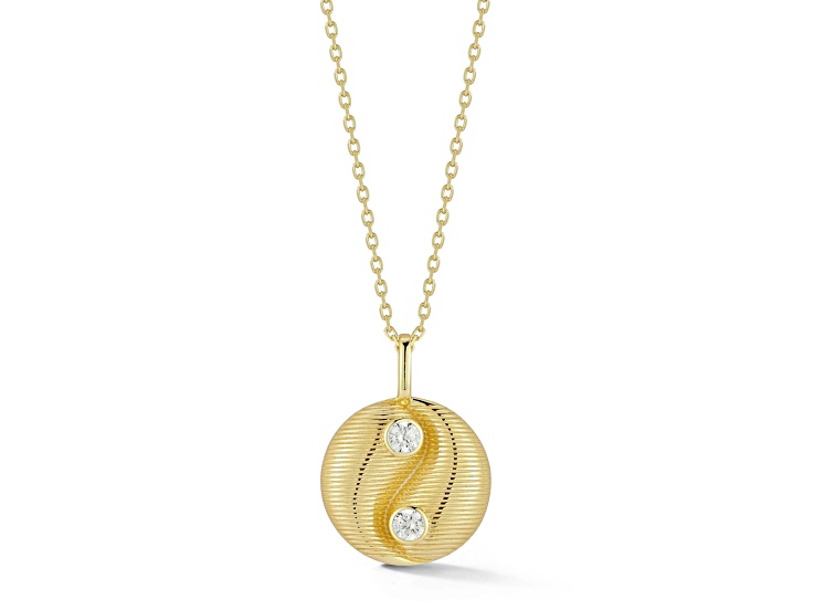 Sterling Statements 14K Yellow Gold Over Silver Cubic Zirconia Ribbed YinYang Pendant Necklace