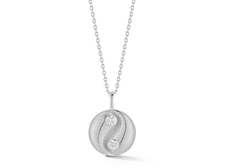 Sterling Statements Rhodium Over Sterling Silver Cubic Zirconia Ribbed YinYang Pendant Necklace
