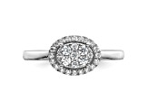 Rhodium Over 14K White Gold Diamond Oval Halo Cluster Engagement Ring 0.30ctw