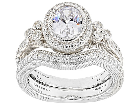 Judith Ripka 3.71 ctw Bella Luce® Diamond Simulant Rhodium Over Sterling Silver Ring Set