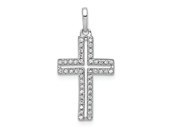 Picture of Rhodium Over 14k White Gold Diamond Cross Pendant