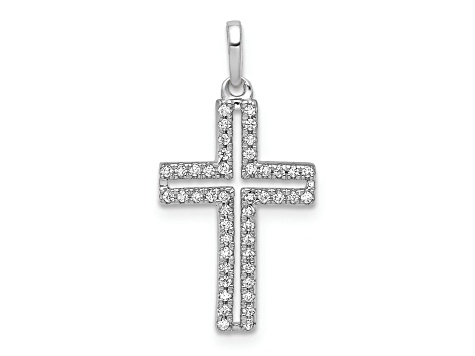 Rhodium Over 14k White Gold Diamond Cross Pendant